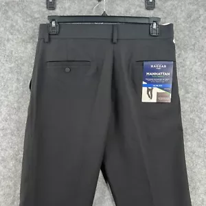 Haggar H26 Mens Manhattan Flex Series Slim Fit Skinny Suit Pants Black 34x30 - Picture 1 of 15