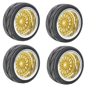 1/10 RC 26mm Gold Spoke Chrome Metallic Car Wheels and Racing Tyres - Picture 1 of 7
