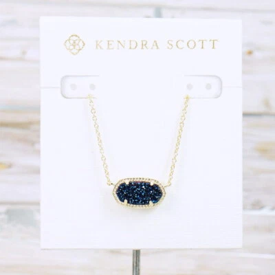 NWT Kendra Scott Elisa Blue Drusy Pendant Necklace Gold Plated - Image 1 of 4