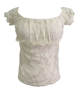 Women's Top Cream Lace Gypsy Off Shoulder Short Sleeved Renaissance Victorian - Bild 1 von 5