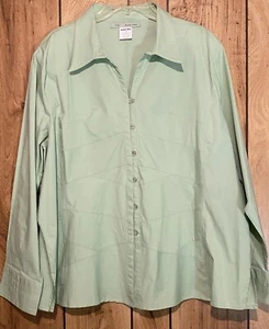 Blusa Camisa Blusa Mangas Largas Usada en Excelente Condición Alain Weiz Talla 22 Verde Como Nueva Cuello en V - Imagen 1 de 5