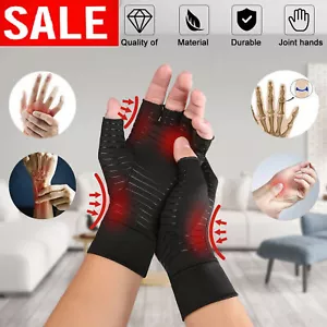 Copper Arthritis Compression Gloves Hand Support Joint Carpal Tunnel Pain Relief - Picture 1 of 18