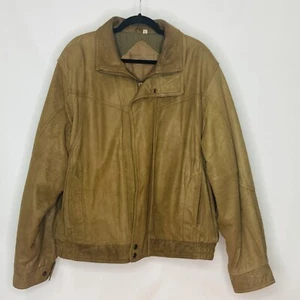 ROUNDTREE & YORKE BOMBER JACKET  Men’s Lether Coat XL Brown Zip - Picture 1 of 14