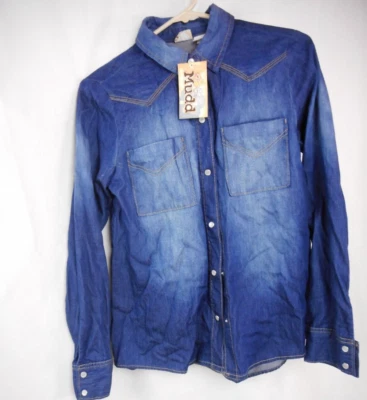 Camisa jeans Mudd Juniors Pearl Snap, tamanho M 100% algodão - Imagem 1 de 2