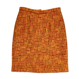 Anne Klein Tweed Mini Skirt Womens 8 Orange Wool Mohair Lined Zip Back Vintage - Picture 1 of 12