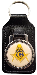 Masonic Square and Compass G Leather Keyring Key Fob - Picture 1 of 3