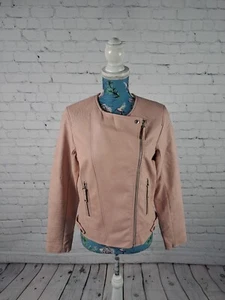 Womens TU Faux Leather Biker Style Jacket Size 10 Pink Full Zip New With Tags - Picture 1 of 11
