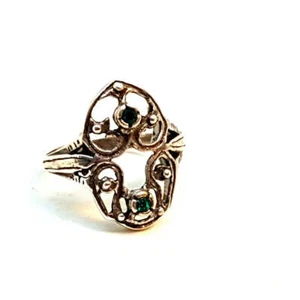 Anillo victoriano, anillo de plata 925 y símil esmeralda, circa 1970, 9 usa. - Imagen 1 de 10