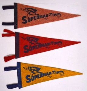 1940's SUPERMAN-TIM FELT PENNANT SET of 3 w Rare Brown Pennant - Picture 1 of 2