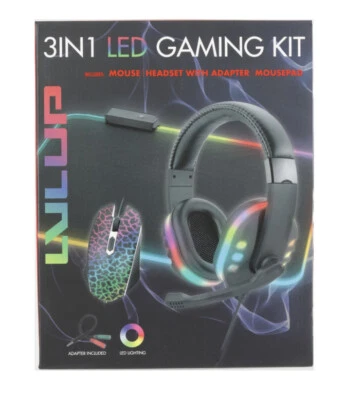 LVLUP 3in1 LED Gaming Kit - Headset, Mouse, Mousepad, Adapter, Led Lighting NEW. - Image 1 of 4