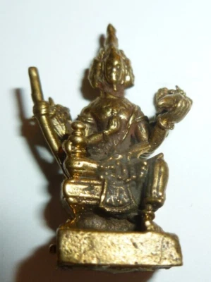 Vintage Temple Lord Brahma Four Face Buddha God on Elephant Brass Amulet - Image 1 of 4