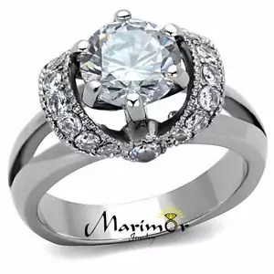 2.5 Ct Round Cut AAA Zirconia Stainless Steel Engagement Ring Women's Size 5-10 - Picture 1 of 6