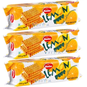 MUNCHEE LEMON PUFF TEA BISCUITS 200g GENUINE WITH REAL LEMON CREAM - Picture 1 of 2