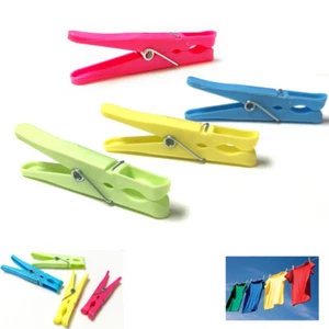 24 Clothes Pins Pegs Plastic Clothespins Laundry Spring Clips Bag Hangs Clothing - Picture 1 of 1