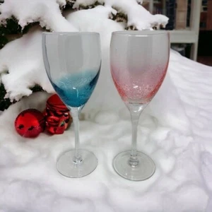 Vintage | Pier 1 | Rosa und Blau | Crackled | Weingläser mit langem Stiel - Bild 1 von 7