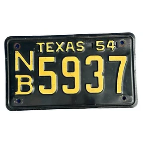 Texas License Plate NB 5937 Black with yellow letters 1954 vintage - Picture 1 of 4