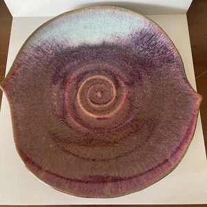 Vintage Studio Art Pottery Stoneware Platter Signed Emaree Farmhouse Purple - Picture 1 of 8