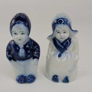 Blue and White Dutch Boy Girl Salt and Pepper Shakers Japan - Picture 1 of 10