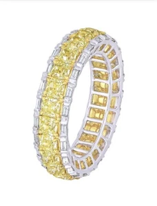 6.31ct Fancy Yellow Radiant & Baguette Diamond Eternity Ring, 18k White Gold - Picture 1 of 4
