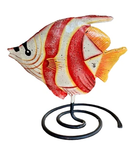 Metal Freestanding Saltwater Ocean Tropical FISH ART SCULPTURE on Coil Stand 7" - Picture 1 of 13