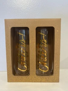 Paper Source "Cheers" gold script stemless Wine Glass wedding party toast NEW - Picture 1 of 3