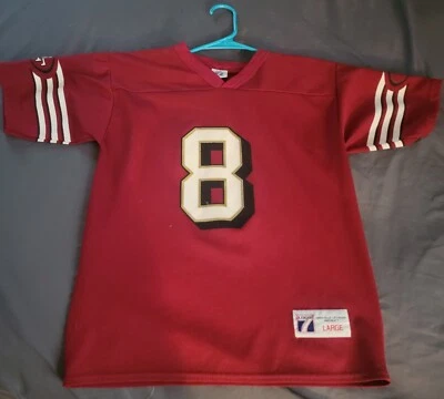 复古旧金山 49 人队青少年球衣男孩尺寸 7 大号史蒂夫·杨 #8 红色 — 第 1/2 张图片