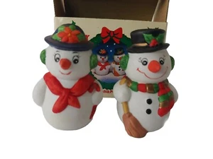 Russ Frosty Friends Salt & Pepper Shakers w/Box Snowman Boy Girl Vintage - Picture 1 of 10