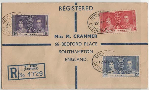 Stamps St. Lucia, registered FDC CORONATION 1937 - Image 1 of 1