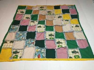 Homemade Child's/Lap Quilt John Deere/Bird Prints with Denim Backside 40" x 40" - Image 1 of 4