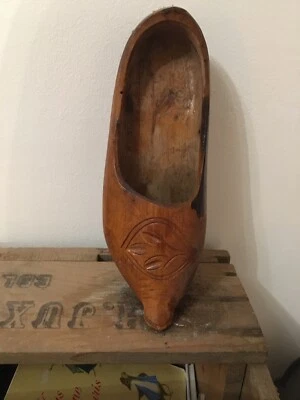 Ancien Sabot Bois Soulier Deco Art Populaire Vintage Montagne Chalet - Photo 1/4