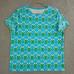 Talbots Shirt Womens X Plus Blue Green Ikat Short Sleeve The Tee Casual Stretch - Picture 1 of 9