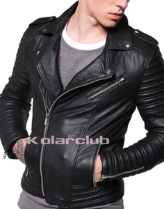 Racer Leather Jacket Biker Café Motorcycle Real Men's Black Genuine Vintage - Picture 1 of 24