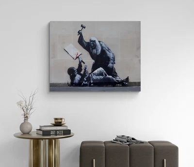 Banksy Judge Striking a Protester Canvas Picture Print Wall Art Home Decor - Image 1 of 4