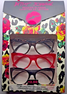 3 Paar Betsey Johnson Lesebrillen NEU Lesebrillen rosa schwarz grau Schildpatt +2,00 - Bild 1 von 1