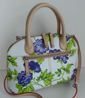 Tignanello Cama de Rosas Bandolera Bolso de Hombro Cartera Azul Rosas Borde de Cuero Foto 1 de 4