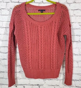 American Eagle rosa offener Strick Langarm Pullover Pulli Gr. XS geflochten Zopfmuster - Bild 1 von 15