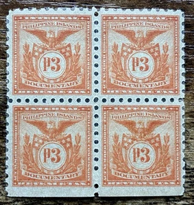 Documental Filipinas, sello de ingresos, bloque de cuatro, 3 pesos - Imagen 1 de 4