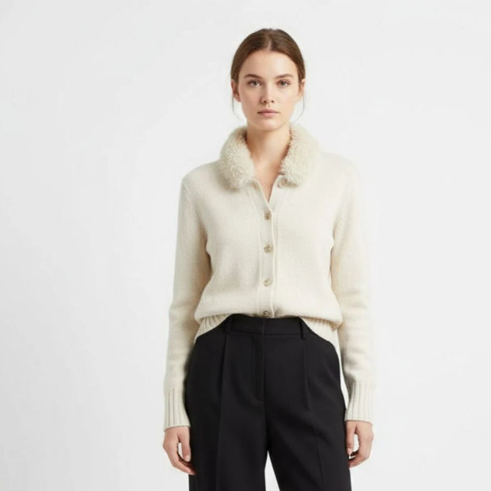 Suéter Marks & Spencer Mezcla de Cachemira Cuello de Piel Marfil Tejido Manga Larga 12 Foto 1 de 4