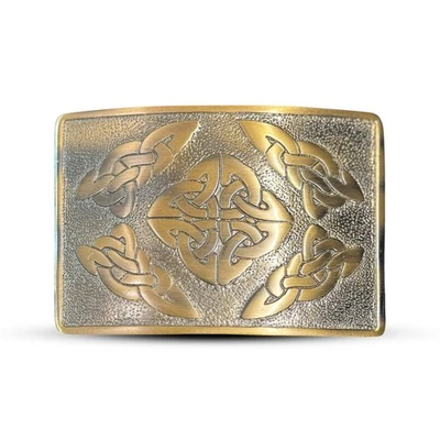   Scottish Highland CELTIC SQUARE Kilt Hebilla Cinturón Latón Acabado Antiguo Foto 1 de 2