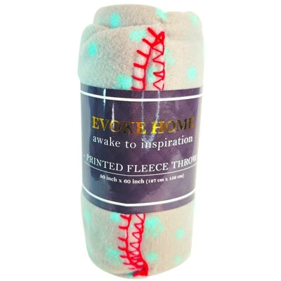 NEW Evoke Home Fleece Throw Blanket 50"x60” Awake To Inspiration Gray Teal Polka - Image 1 of 4