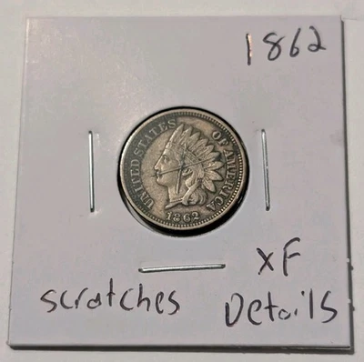 1862-P Philadelphia U.S. Mint Indian Head Cent IHC XF Details Scratch - Image 1 of 3