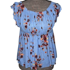 We The Free Floral Print Top Womens Size XS Smocked Blouse Bohemian Casual Blue - Picture 1 of 9