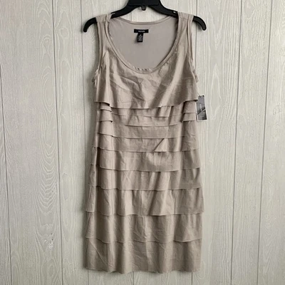 Vestido Alfani Verano Paja Beige Capas Sin Mangas Talla 4 Nuevo Con Etiquetas Foto 1 de 4