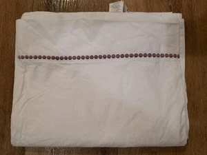 POTTERY BARN Flat Sheet Embroidered Purple Pearls Dots Cotton King - Picture 1 of 3