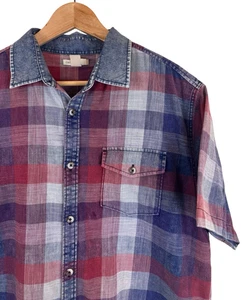 Carbon 2 Cobalt Shirt Men’s L Plaid Short Sleeve Button Up Pocket 100% Cotton - Picture 1 of 5
