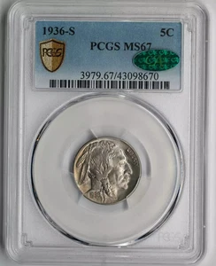1936-S Buffalo Nickel PCGS MS67 CAC - Picture 1 of 4
