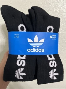 Adidas Herren Logo sportliche Crew-Socken Größe Large 6-12 schwarz weiß 6 Paar - Bild 1 von 2