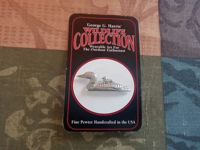 George G Harris Wildlife Collection Wearable Art Pin Pewter Loon w/Baby NIP! - Image 1 of 3
