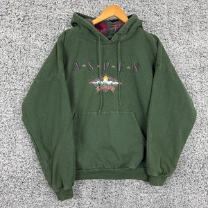Vintage Crazy Shirts Hoodie Adult Large Green Aspen Colorado Embroidered USA 90s - Picture 1 of 11