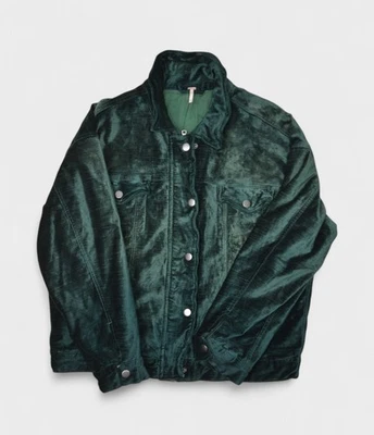 Chaqueta Free People Mujer Pequeña Verde Terciopelo Camionero Cremallera Completa Bombardero De Gran Tamaño Foto 1 de 4
